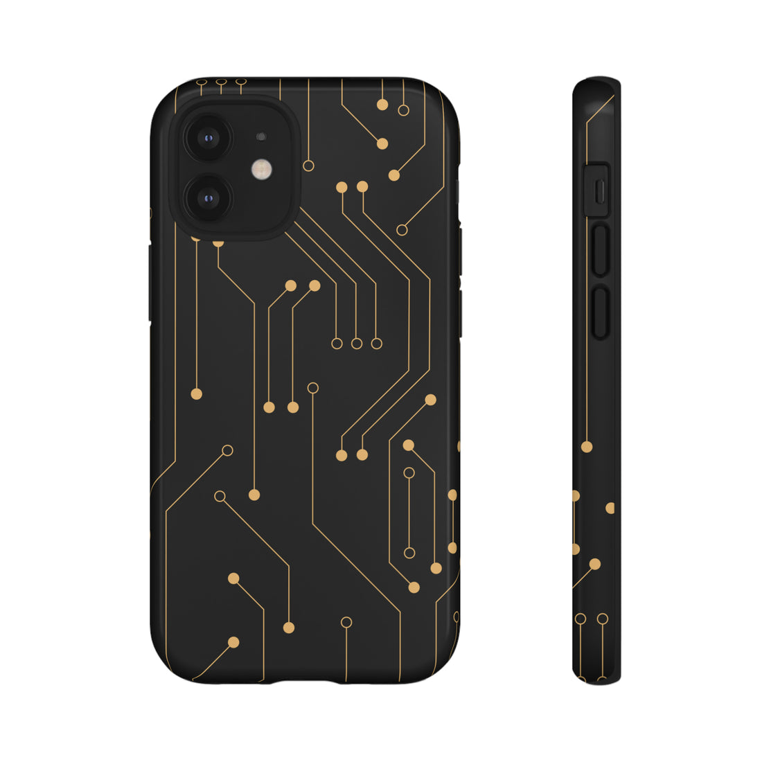 Circuitry Elegance: Metallic Gold on Matte Black Abstract PCB Lines Design
